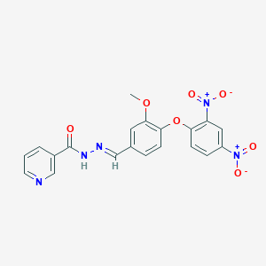 molecular formula C20H15N5O7 B11690978 N'-{(E)-[4-(2,4-dinitrophenoxy)-3-methoxyphenyl]methylidene}pyridine-3-carbohydrazide 