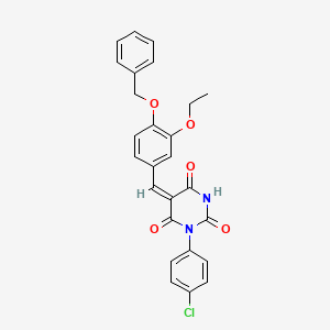 molecular formula C26H21ClN2O5 B11691040 (5E)-5-[4-(benzyloxy)-3-ethoxybenzylidene]-1-(4-chlorophenyl)pyrimidine-2,4,6(1H,3H,5H)-trione 