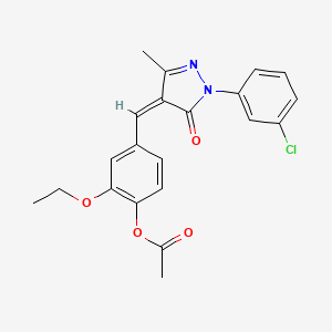 molecular formula C21H19ClN2O4 B11691074 4-{(Z)-[1-(3-chlorophenyl)-3-methyl-5-oxo-1,5-dihydro-4H-pyrazol-4-ylidene]methyl}-2-ethoxyphenyl acetate 