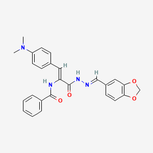 N-{(1Z)-3-[(2E)-2-(1,3-benzodioxol-5-ylmethylidene)hydrazinyl]-1-[4-(dimethylamino)phenyl]-3-oxoprop-1-en-2-yl}benzamide