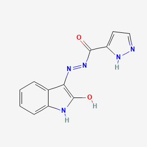 molecular formula C12H9N5O2 B11691219 N'-[(3E)-2-oxo-1,2-dihydro-3H-indol-3-ylidene]-1H-pyrazole-5-carbohydrazide 