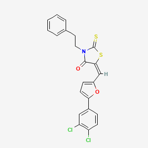 molecular formula C22H15Cl2NO2S2 B11691308 (5E)-5-{[5-(3,4-dichlorophenyl)furan-2-yl]methylidene}-3-(2-phenylethyl)-2-thioxo-1,3-thiazolidin-4-one 