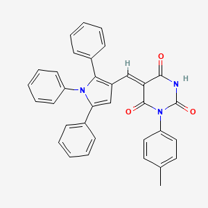 molecular formula C34H25N3O3 B11691338 (5Z)-1-(4-methylphenyl)-5-[(1,2,5-triphenyl-1H-pyrrol-3-yl)methylidene]pyrimidine-2,4,6(1H,3H,5H)-trione 