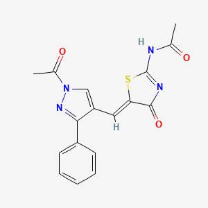 N-[(5Z)-5-[(1-acetyl-3-phenylpyrazol-4-yl)methylidene]-4-oxo-1,3-thiazol-2-yl]acetamide