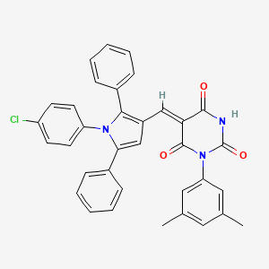 molecular formula C35H26ClN3O3 B11691428 (5Z)-5-{[1-(4-chlorophenyl)-2,5-diphenyl-1H-pyrrol-3-yl]methylidene}-1-(3,5-dimethylphenyl)pyrimidine-2,4,6(1H,3H,5H)-trione 