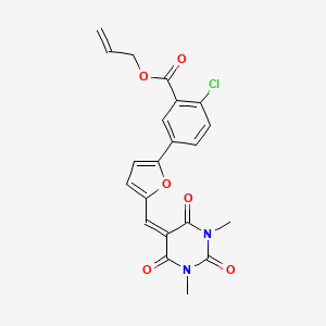 molecular formula C21H17ClN2O6 B11691483 prop-2-en-1-yl 2-chloro-5-{5-[(1,3-dimethyl-2,4,6-trioxotetrahydropyrimidin-5(2H)-ylidene)methyl]furan-2-yl}benzoate 