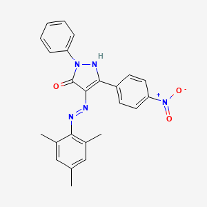 molecular formula C24H21N5O3 B11691589 (4E)-5-(4-nitrophenyl)-2-phenyl-4-[2-(2,4,6-trimethylphenyl)hydrazinylidene]-2,4-dihydro-3H-pyrazol-3-one 