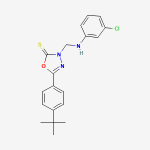 molecular formula C19H20ClN3OS B11691639 5-(4-tert-butylphenyl)-3-{[(3-chlorophenyl)amino]methyl}-1,3,4-oxadiazole-2(3H)-thione 