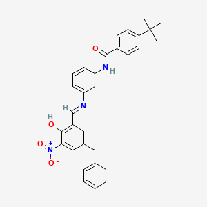 molecular formula C31H29N3O4 B11691690 N-(3-{[(E)-(5-benzyl-2-hydroxy-3-nitrophenyl)methylidene]amino}phenyl)-4-tert-butylbenzamide 