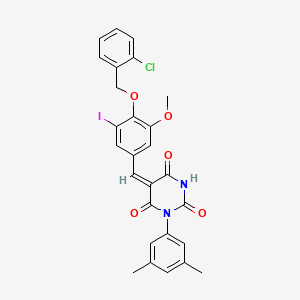 (5E)-5-{4-[(2-chlorobenzyl)oxy]-3-iodo-5-methoxybenzylidene}-1-(3,5-dimethylphenyl)pyrimidine-2,4,6(1H,3H,5H)-trione