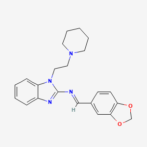 molecular formula C22H24N4O2 B11691820 N-[(E)-1,3-benzodioxol-5-ylmethylidene]-1-[2-(piperidin-1-yl)ethyl]-1H-benzimidazol-2-amine 