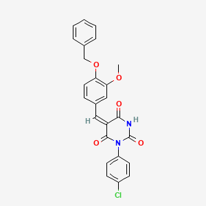 molecular formula C25H19ClN2O5 B11691824 (5E)-5-[4-(benzyloxy)-3-methoxybenzylidene]-1-(4-chlorophenyl)pyrimidine-2,4,6(1H,3H,5H)-trione 