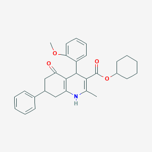 molecular formula C30H33NO4 B11691826 Cyclohexyl 4-(2-methoxyphenyl)-2-methyl-5-oxo-7-phenyl-1,4,5,6,7,8-hexahydroquinoline-3-carboxylate 