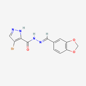 molecular formula C12H9BrN4O3 B11691833 N'-[(E)-1,3-benzodioxol-5-ylmethylidene]-4-bromo-1H-pyrazole-3-carbohydrazide 