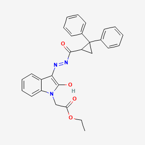 molecular formula C28H25N3O4 B11691965 Ethyl 2-[(3E)-3-{[(2,2-diphenylcyclopropyl)formamido]imino}-2-oxo-2,3-dihydro-1H-indol-1-YL]acetate 