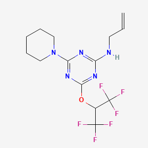 molecular formula C14H17F6N5O B11691975 4-[(1,1,1,3,3,3-hexafluoropropan-2-yl)oxy]-6-(piperidin-1-yl)-N-(prop-2-en-1-yl)-1,3,5-triazin-2-amine 