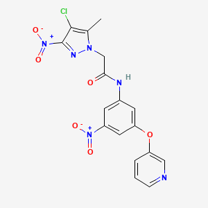 molecular formula C17H13ClN6O6 B11691982 2-(4-chloro-5-methyl-3-nitro-1H-pyrazol-1-yl)-N-[3-nitro-5-(pyridin-3-yloxy)phenyl]acetamide 