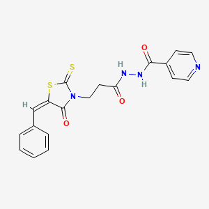 molecular formula C19H16N4O3S2 B11692000 Isonicotinic acid N'-[3-(5-benzylidene-4-oxo-2-thioxo-thiazolidin-3-yl)-propiony 