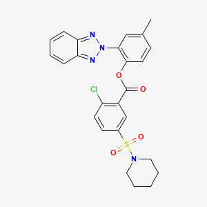 molecular formula C25H23ClN4O4S B11692026 2-(2H-benzotriazol-2-yl)-4-methylphenyl 2-chloro-5-(piperidin-1-ylsulfonyl)benzoate 