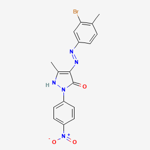 (4E)-4-[2-(3-bromo-4-methylphenyl)hydrazinylidene]-5-methyl-2-(4-nitrophenyl)-2,4-dihydro-3H-pyrazol-3-one