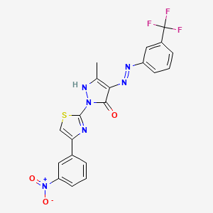 (4E)-5-methyl-2-[4-(3-nitrophenyl)-1,3-thiazol-2-yl]-4-{2-[3-(trifluoromethyl)phenyl]hydrazinylidene}-2,4-dihydro-3H-pyrazol-3-one