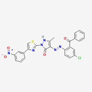 (4Z)-4-{2-[4-chloro-2-(phenylcarbonyl)phenyl]hydrazinylidene}-5-methyl-2-[4-(3-nitrophenyl)-1,3-thiazol-2-yl]-2,4-dihydro-3H-pyrazol-3-one