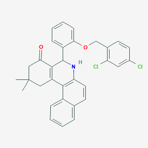 molecular formula C32H27Cl2NO2 B11692215 5-{2-[(2,4-dichlorobenzyl)oxy]phenyl}-2,2-dimethyl-2,3,5,6-tetrahydrobenzo[a]phenanthridin-4(1H)-one 