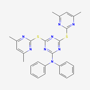 molecular formula C27H24N8S2 B11692356 4,6-bis[(4,6-dimethylpyrimidin-2-yl)sulfanyl]-N,N-diphenyl-1,3,5-triazin-2-amine 