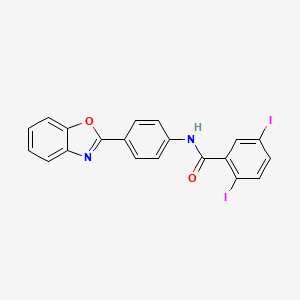 molecular formula C20H12I2N2O2 B11692373 N-[4-(1,3-benzoxazol-2-yl)phenyl]-2,5-diiodobenzamide 