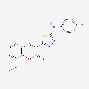 molecular formula C18H12FN3O3S B11692392 3-{5-[(4-fluorophenyl)amino]-1,3,4-thiadiazol-2-yl}-8-methoxy-2H-chromen-2-one 