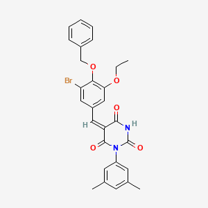 molecular formula C28H25BrN2O5 B11692436 (5E)-5-[4-(benzyloxy)-3-bromo-5-ethoxybenzylidene]-1-(3,5-dimethylphenyl)pyrimidine-2,4,6(1H,3H,5H)-trione 