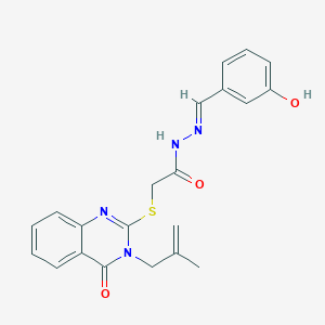 molecular formula C21H20N4O3S B11692453 N'-[(E)-(3-hydroxyphenyl)methylidene]-2-{[3-(2-methylprop-2-en-1-yl)-4-oxo-3,4-dihydroquinazolin-2-yl]sulfanyl}acetohydrazide 