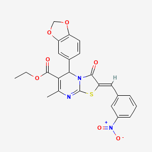 molecular formula C24H19N3O7S B11692506 ethyl (2Z)-5-(1,3-benzodioxol-5-yl)-7-methyl-2-(3-nitrobenzylidene)-3-oxo-2,3-dihydro-5H-[1,3]thiazolo[3,2-a]pyrimidine-6-carboxylate 