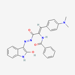 molecular formula C26H23N5O3 B11692579 N-{(1Z)-1-[4-(dimethylamino)phenyl]-3-oxo-3-[(2E)-2-(2-oxo-1,2-dihydro-3H-indol-3-ylidene)hydrazinyl]prop-1-en-2-yl}benzamide 