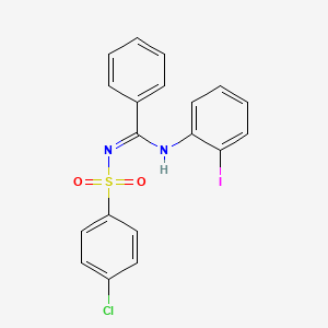 molecular formula C19H14ClIN2O2S B11692603 N'-(4-chlorobenzenesulfonyl)-N-(2-iodophenyl)benzenecarboximidamide 