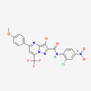 molecular formula C21H12BrClF3N5O4 B11692633 3-bromo-N-(2-chloro-4-nitrophenyl)-5-(4-methoxyphenyl)-7-(trifluoromethyl)pyrazolo[1,5-a]pyrimidine-2-carboxamide 