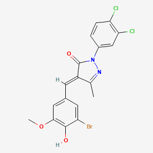 molecular formula C18H13BrCl2N2O3 B11692640 4-(3-bromo-4-hydroxy-5-methoxybenzylidene)-2-(3,4-dichlorophenyl)-5-methyl-2,4-dihydro-3H-pyrazol-3-one 