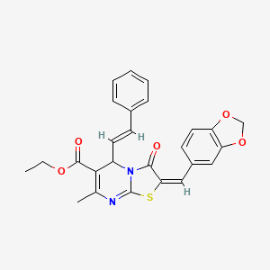 Ethyl (2E)-2-(1,3-benzodioxol-5-ylmethylene)-7-methyl-3-oxo-5-[(E)-2-phenylethenyl]-2,3-dihydro-5H-[1,3]thiazolo[3,2-A]pyrimidine-6-carboxylate