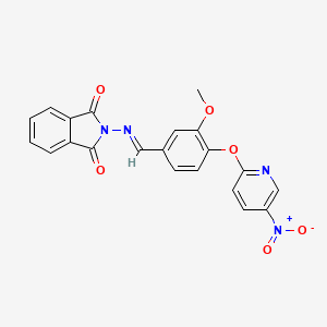 molecular formula C21H14N4O6 B11692742 2-{[(E)-{3-methoxy-4-[(5-nitropyridin-2-yl)oxy]phenyl}methylidene]amino}-1H-isoindole-1,3(2H)-dione 