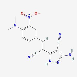 molecular formula C15H13N7O2 B11692779 5-amino-3-{(Z)-1-cyano-2-[4-(dimethylamino)-3-nitrophenyl]ethenyl}-1H-pyrazole-4-carbonitrile 