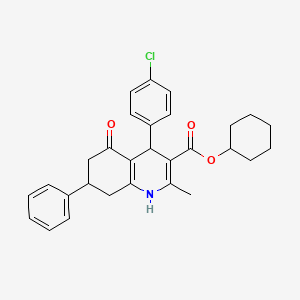 molecular formula C29H30ClNO3 B11692789 Cyclohexyl 4-(4-chlorophenyl)-2-methyl-5-oxo-7-phenyl-1,4,5,6,7,8-hexahydroquinoline-3-carboxylate 