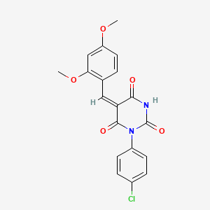 (5E)-1-(4-chlorophenyl)-5-(2,4-dimethoxybenzylidene)pyrimidine-2,4,6(1H,3H,5H)-trione