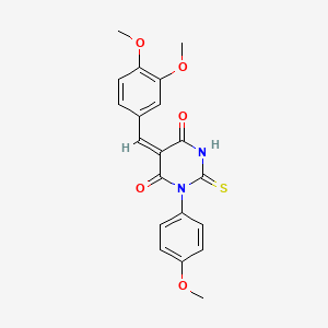 (5E)-5-[(3,4-dimethoxyphenyl)methylidene]-1-(4-methoxyphenyl)-2-sulfanylidene-1,3-diazinane-4,6-dione