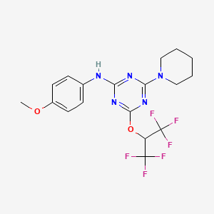 4-[(1,1,1,3,3,3-hexafluoropropan-2-yl)oxy]-N-(4-methoxyphenyl)-6-(piperidin-1-yl)-1,3,5-triazin-2-amine