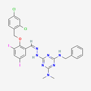 molecular formula C26H23Cl2I2N7O B11692923 N'-benzyl-6-[(2Z)-2-{2-[(2,4-dichlorobenzyl)oxy]-3,5-diiodobenzylidene}hydrazinyl]-N,N-dimethyl-1,3,5-triazine-2,4-diamine 