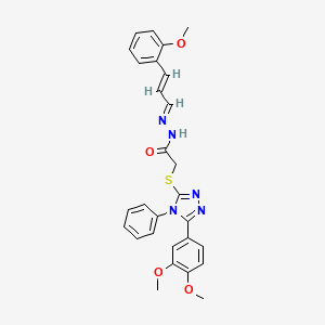 molecular formula C28H27N5O4S B11692939 2-{[5-(3,4-dimethoxyphenyl)-4-phenyl-4H-1,2,4-triazol-3-yl]sulfanyl}-N'-[(1E,2E)-3-(2-methoxyphenyl)prop-2-en-1-ylidene]acetohydrazide 