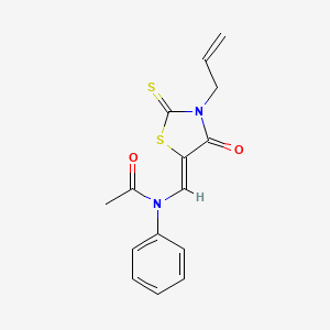 molecular formula C15H14N2O2S2 B11693009 N-{(Z)-[4-oxo-3-(prop-2-en-1-yl)-2-thioxo-1,3-thiazolidin-5-ylidene]methyl}-N-phenylacetamide 