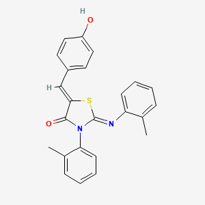 molecular formula C24H20N2O2S B11693085 (2Z,5Z)-5-(4-hydroxybenzylidene)-3-(2-methylphenyl)-2-[(2-methylphenyl)imino]-1,3-thiazolidin-4-one 