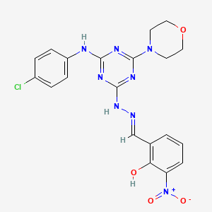 2-Hydroxy-3-nitrobenzaldehyde [4-(4-chloroanilino)-6-(4-morpholinyl)-1,3,5-triazin-2-yl]hydrazone