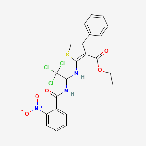 molecular formula C22H18Cl3N3O5S B11693125 Ethyl 4-phenyl-2-[(2,2,2-trichloro-1-{[(2-nitrophenyl)carbonyl]amino}ethyl)amino]thiophene-3-carboxylate 